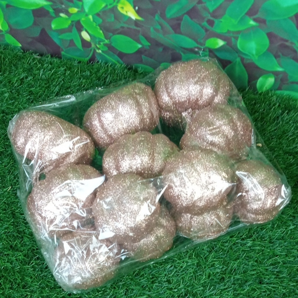 🍂 Glitter Rose Gold Decorative Pumpkins - Set of 12